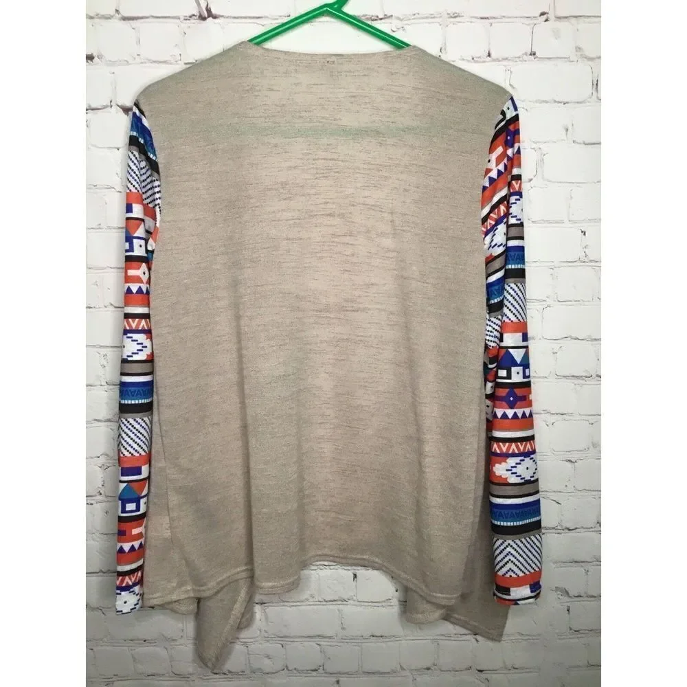 MISSLOOK Women’s Sweater Gray Open Cardigan‎ Tribal Lightweith size XL